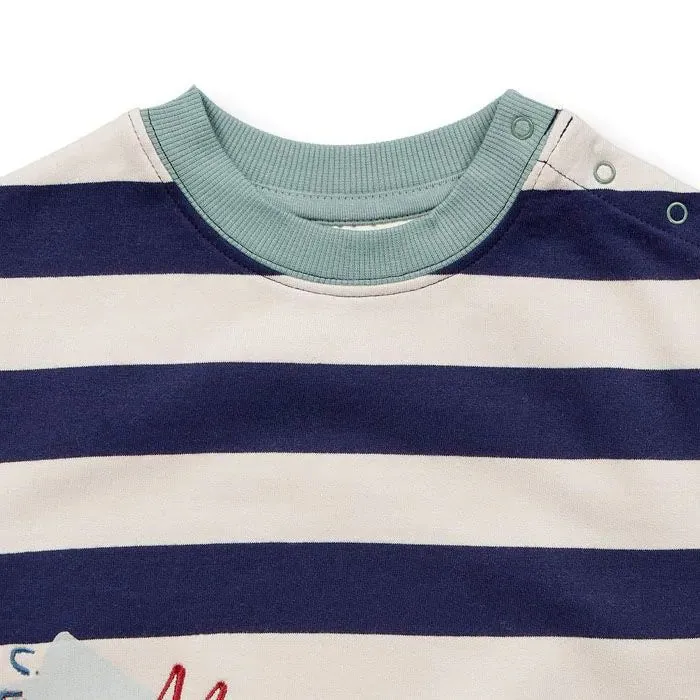 Sudadera bebé SIAM Rayas Azul marino y Beige con Dino