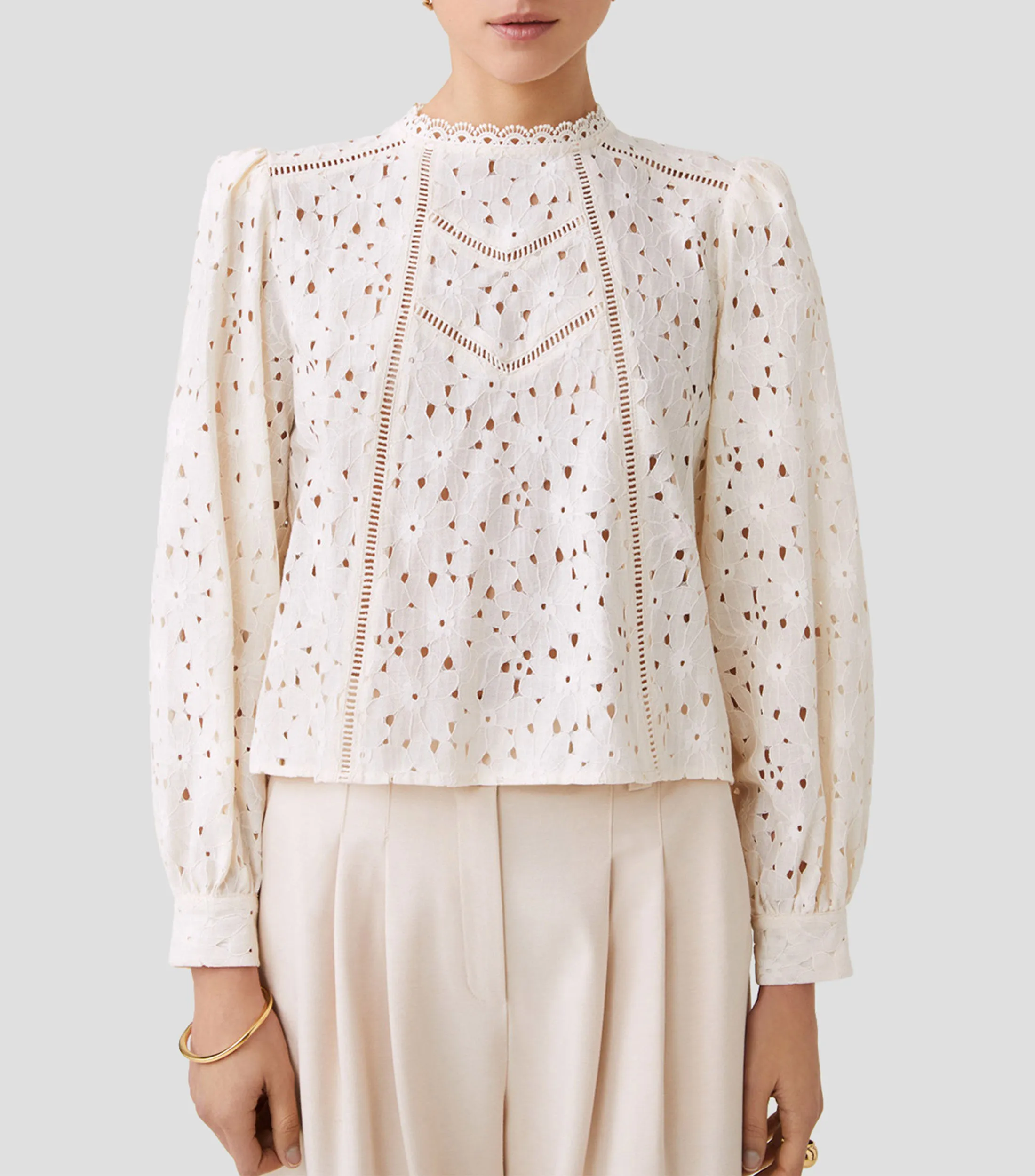 SUNCOO Blusa con calados y manga larga Mujer