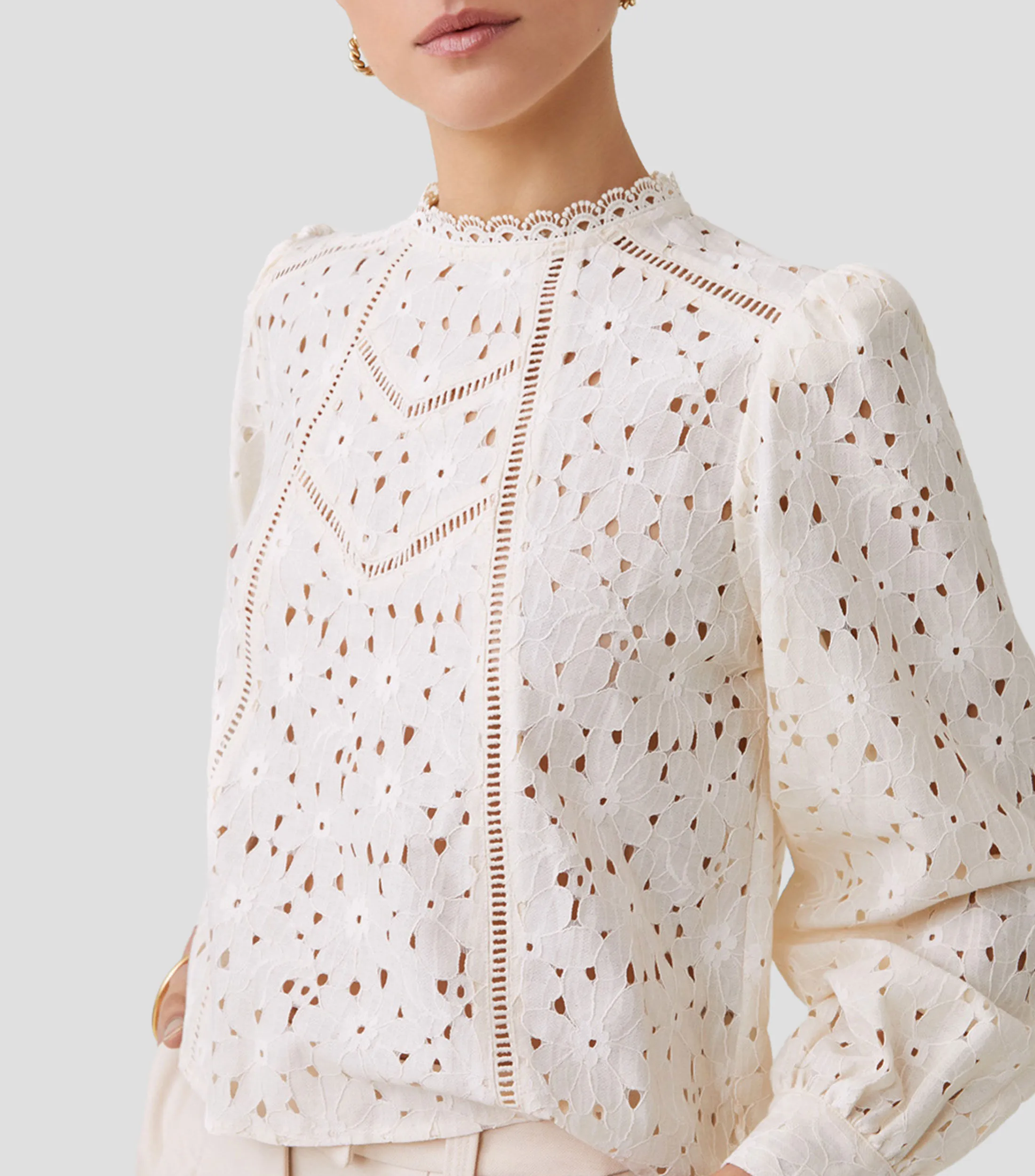SUNCOO Blusa con calados y manga larga Mujer