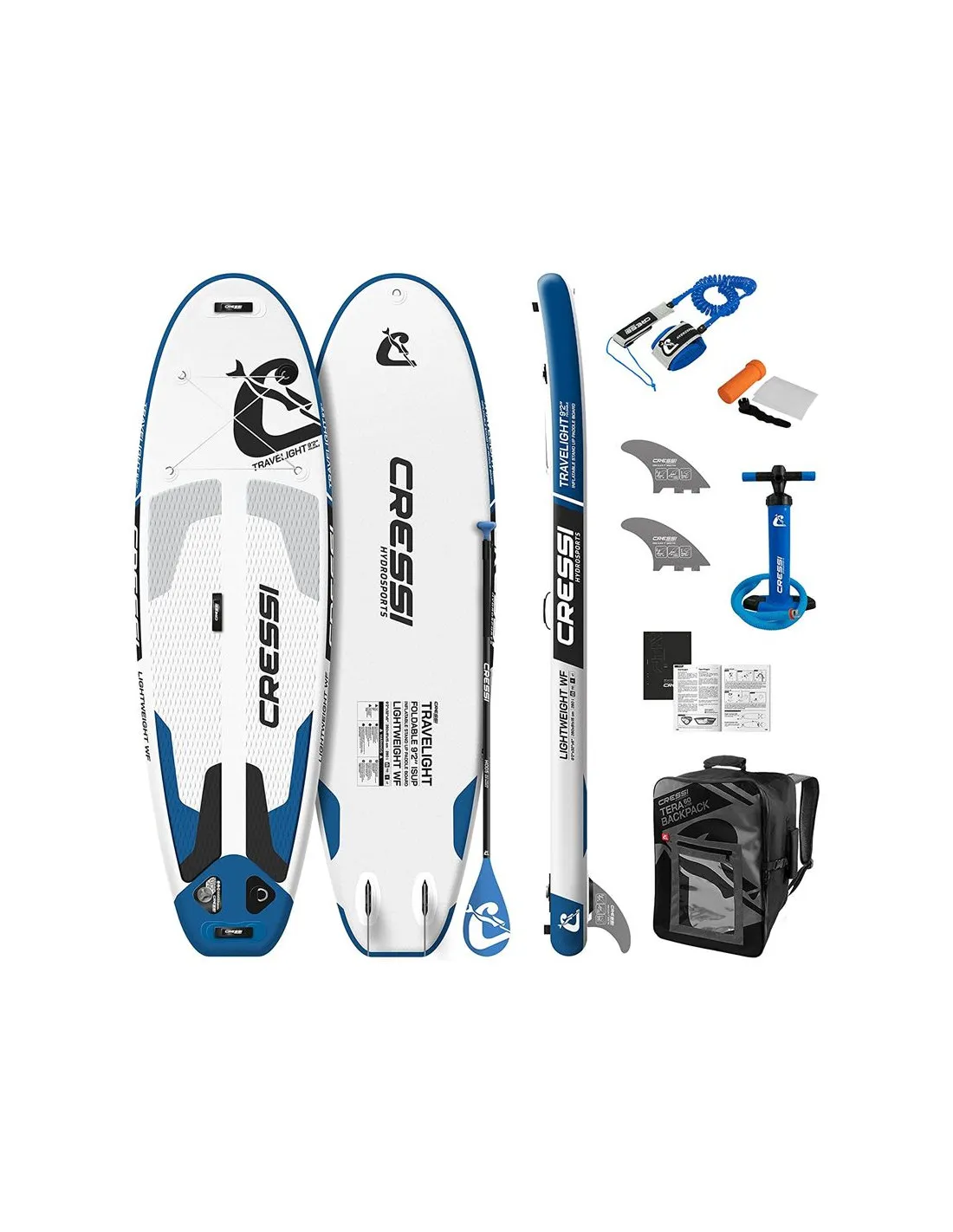 TABLA PADDLE SURF CRESSI SUB TRAVELIGHT 9'2'' PLEGABLE ISUP SET BLANCOAZUL