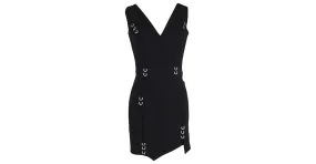 Thierry Mugler Vestido Mini V-Neck con Detalles de Perforación en Lana Negra Mugler Negro 