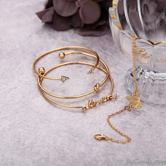 Unique Cactus Bracelet Triangle Arrow Knotted LOVE Combination Four Piece Bracelet
