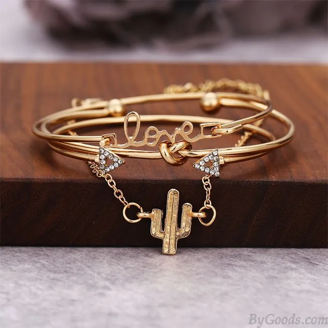 Unique Cactus Bracelet Triangle Arrow Knotted LOVE Combination Four Piece Bracelet