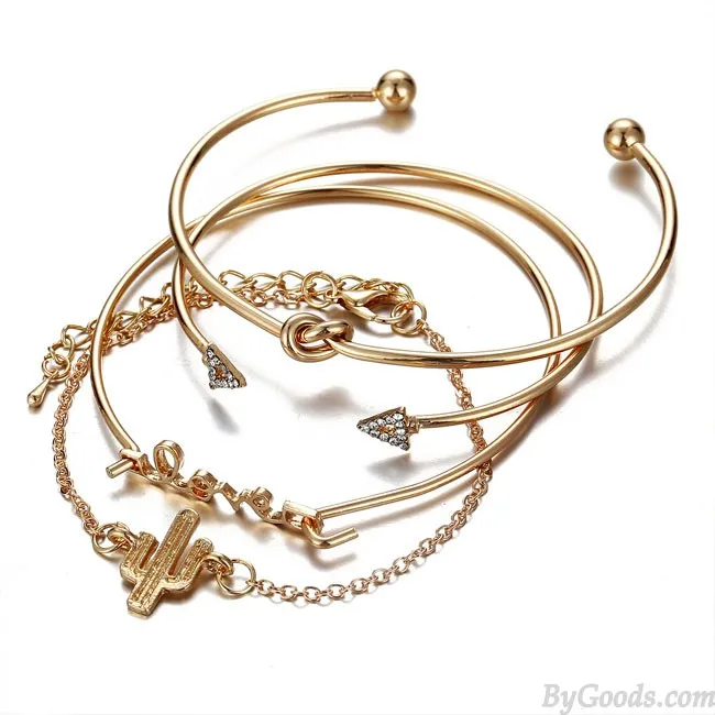 Unique Cactus Bracelet Triangle Arrow Knotted LOVE Combination Four Piece Bracelet
