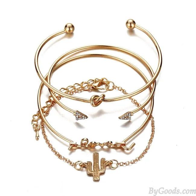 Unique Cactus Bracelet Triangle Arrow Knotted LOVE Combination Four Piece Bracelet
