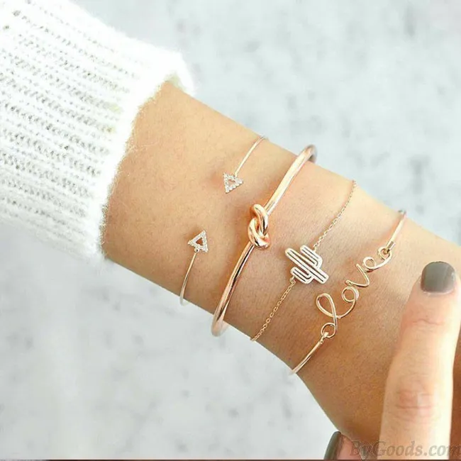 Unique Cactus Bracelet Triangle Arrow Knotted LOVE Combination Four Piece Bracelet