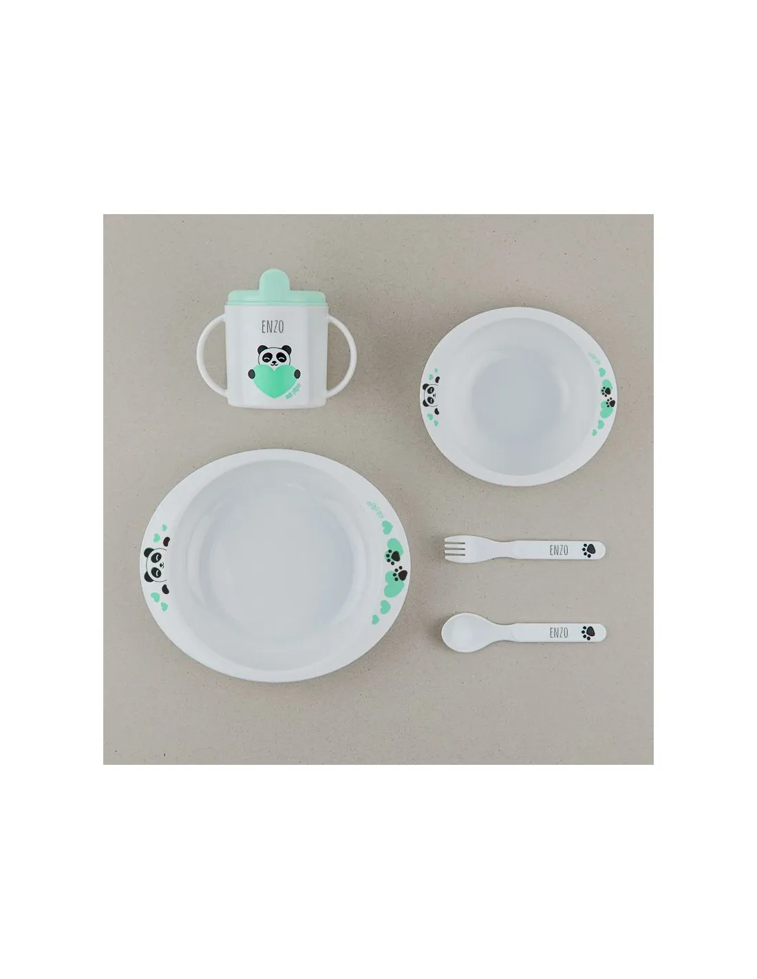 Vajilla 5 Piezas Panda Menta personalizada de Mi Pipo