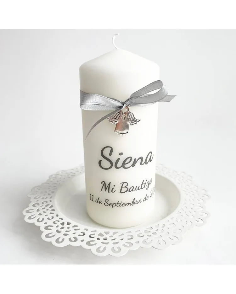 Vela personalizada Bautizo con nombre y fecha angelito