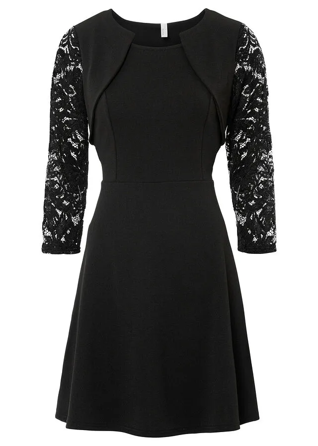 Vestido con mangas de encaje Negro