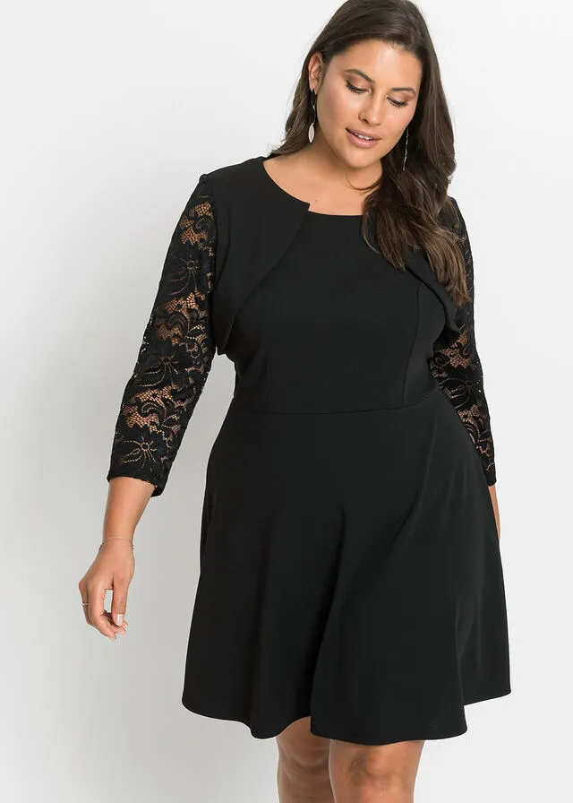 Vestido con mangas de encaje Negro