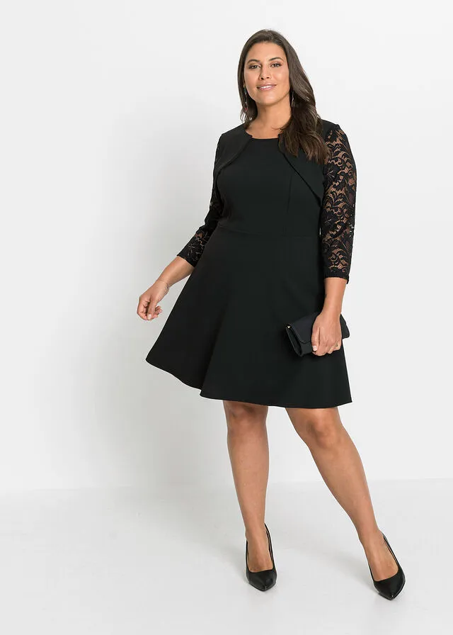 Vestido con mangas de encaje Negro