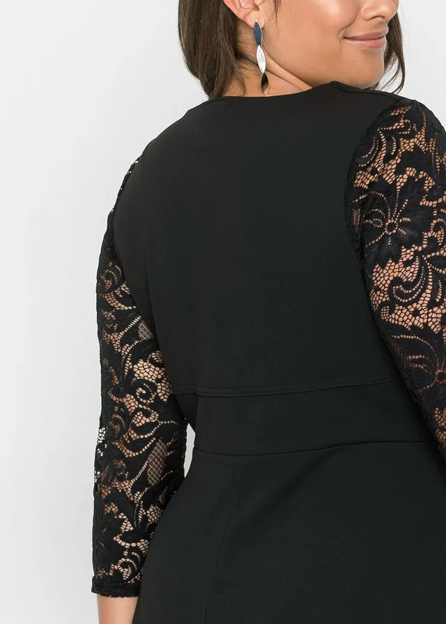 Vestido con mangas de encaje Negro