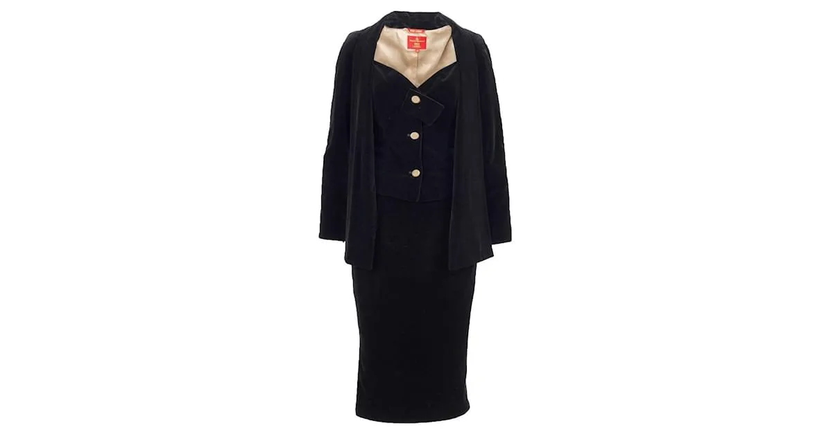 Vivienne Westwood traje de terciopelo negro etiqueta roja 