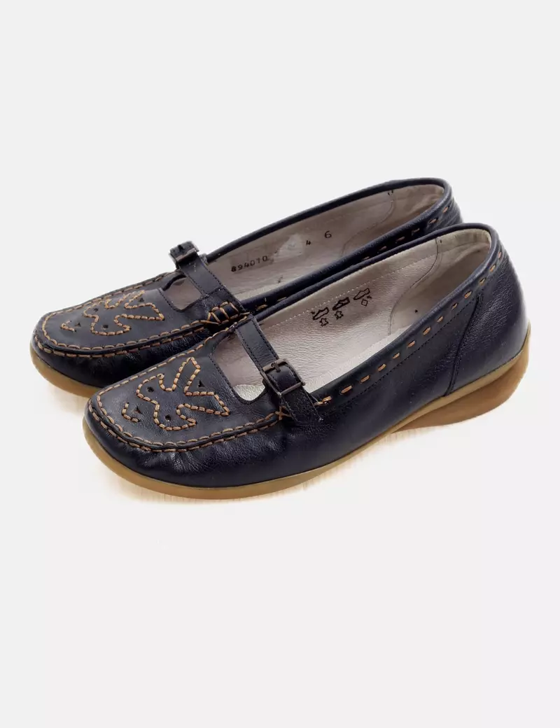 Waldläufer Zapatos negro puntera bordada