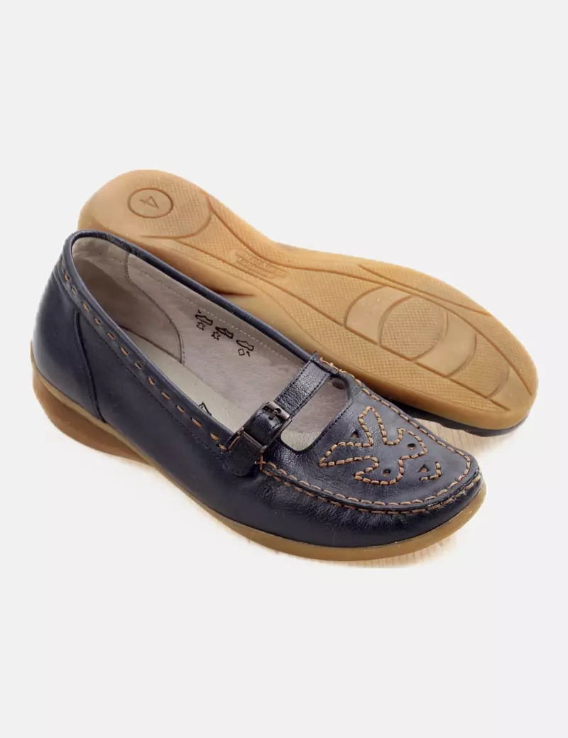 Waldläufer Zapatos negro puntera bordada